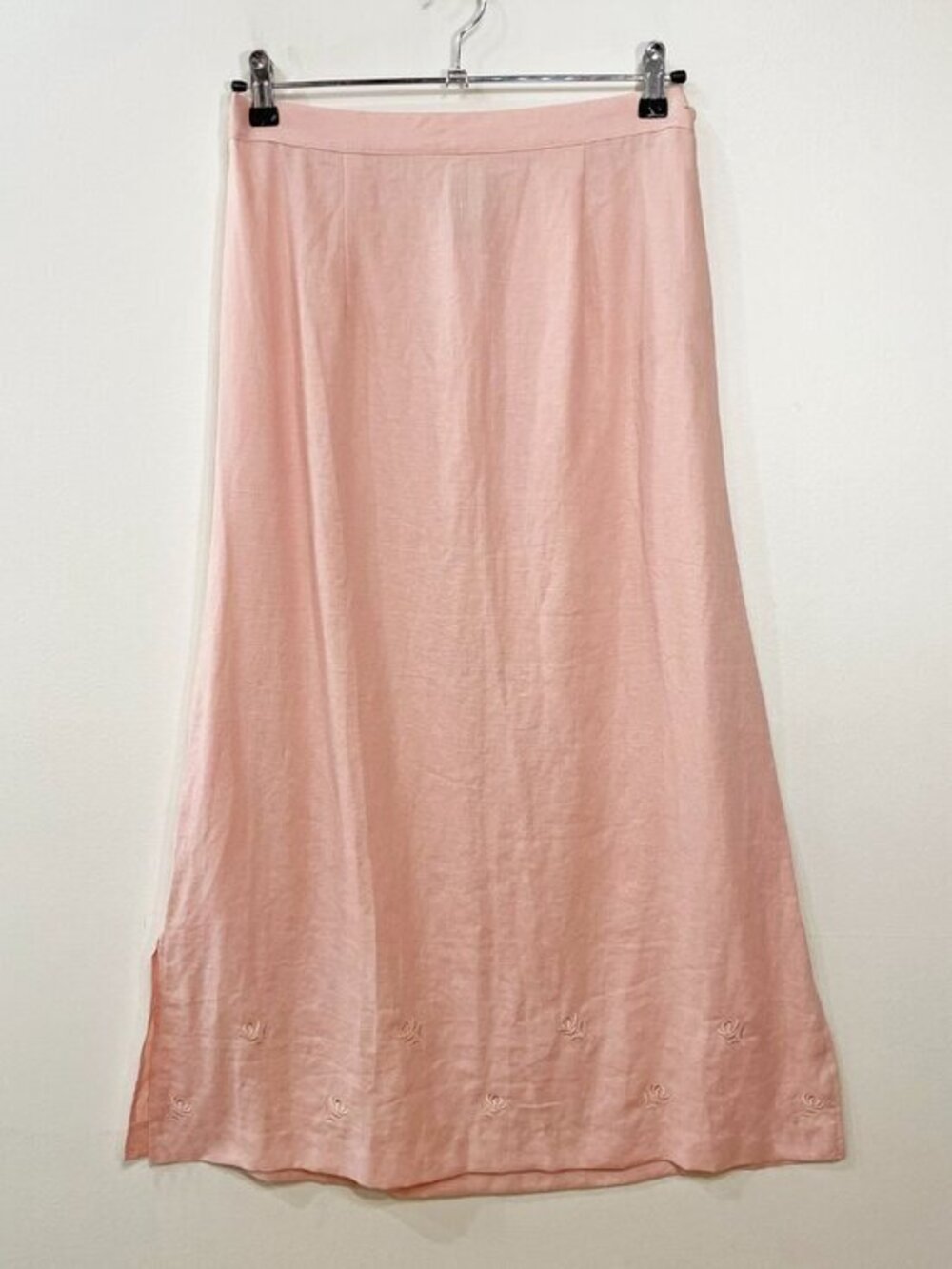 EUC Vintage 100% Linen Embroidered Maxi Skirt Pink Medium